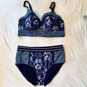Cacique High Waisted Two Piece Swim Suit in Blue Size 18/42DDD
